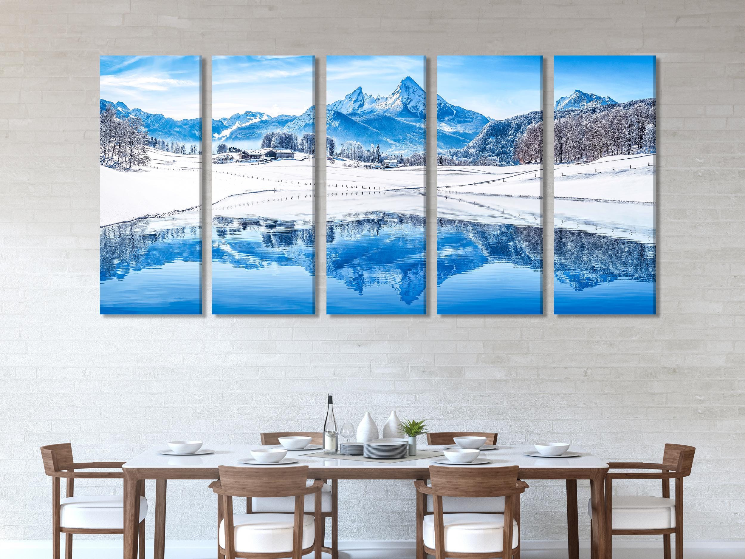 Snowy Mountain Wall Art - Large Winter Alps Canvas Print, Oversized Alpine Landscape  Wall Art, Snow Winter Canvas Art Ski Resort Wall Decor