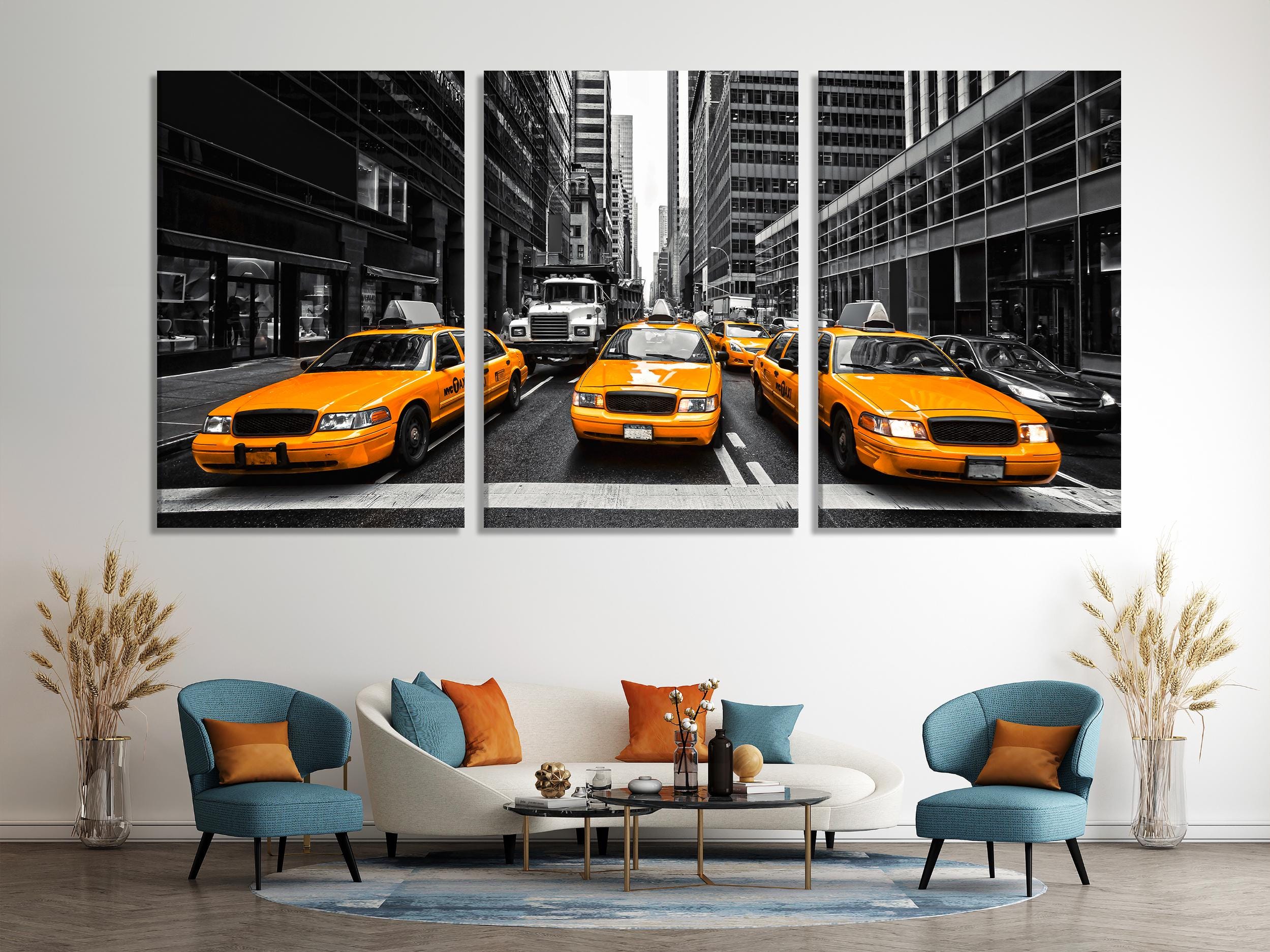 New York Taxi Wall Art Iconic Yellow NY Cabs Canvas Print Large Urban Street Artwork Oversized Downtown Manhattan Canvas Print NY Gift