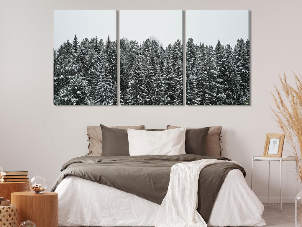 Winter Art Print Pine Trees Canvas Art Snowy Forest Wall Decor Winter Nature Landscape Print Modern Winter Wall Art Pine Tree Artwork Print