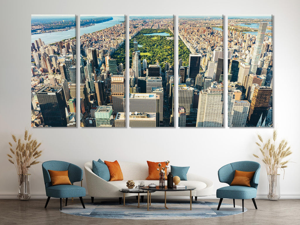 New York Skyline Canvas Print Aerial View of Central Park and Manhattan Artwork Iconic NYC Wall Art New York Art Print Manhattan Cityscape