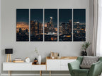 Captivating Los Angeles cityscape artwork emphasizing the contrast of sparkling urban illumination against the dark horizon, perfect as a refined wall art painting.