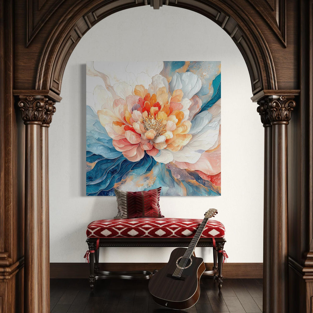 Florale Wandkunst - Eleganter Pfingstrosen-Leinwanddruck, Aquarell-Blumen-Kunstwerk, großes botanisches Gemälde, blühendes Blumendekor für Zuhause und Büro