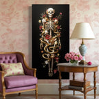 Skeleton Wall Art - Gothic Floral Skeleton Canvas Art, Gold Snake Artwork, Dark Surrealism Wall Decor, Baroque Wall Art Anatomy Canvas Print