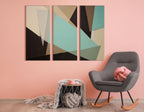 Geometric Canvas Wall Art, Abstract Triptych Painting, Minimalist Home Decor, Extra Large Canvas Print, Teal Beige Black Artwork, Gift Idea