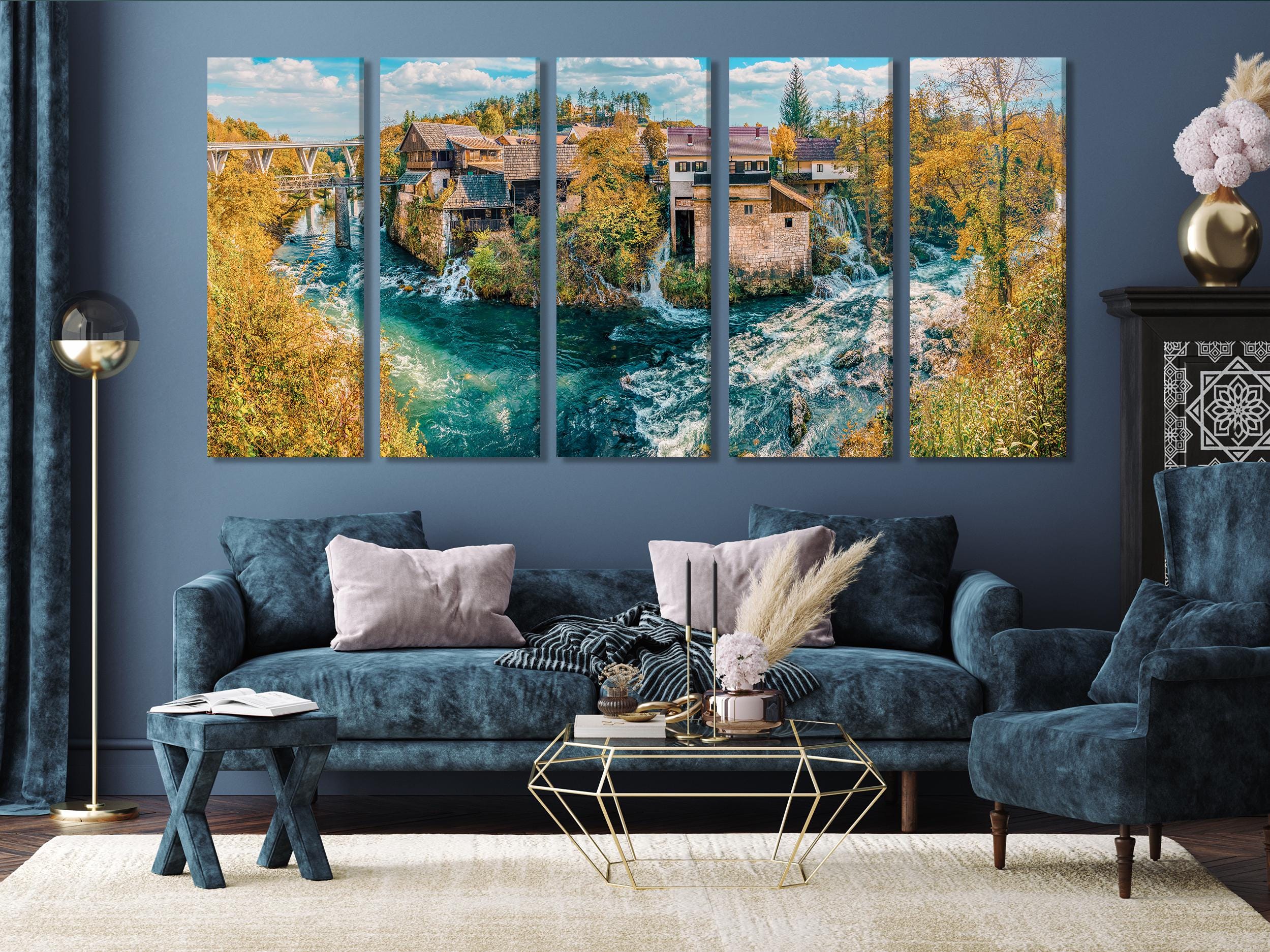 Rastoke Village Canvas Print - Croatia Wall Art, Scenic River and Waterfall Artwork, Large Croatian Landscape Photography, Rustic Autumn Art