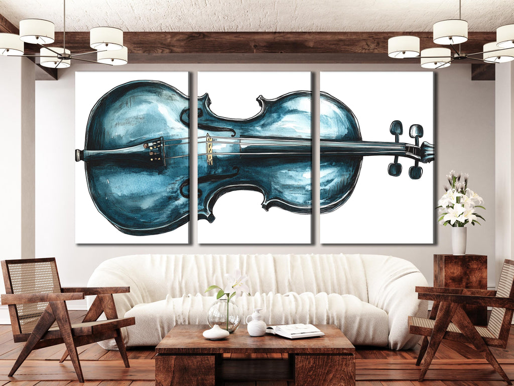 Viool wandkunst, blauw muziekinstrument, canvas print, abstract muziekkunstwerk, moderne studio-inrichting, cadeau voor violist, woonkamer wandkunst