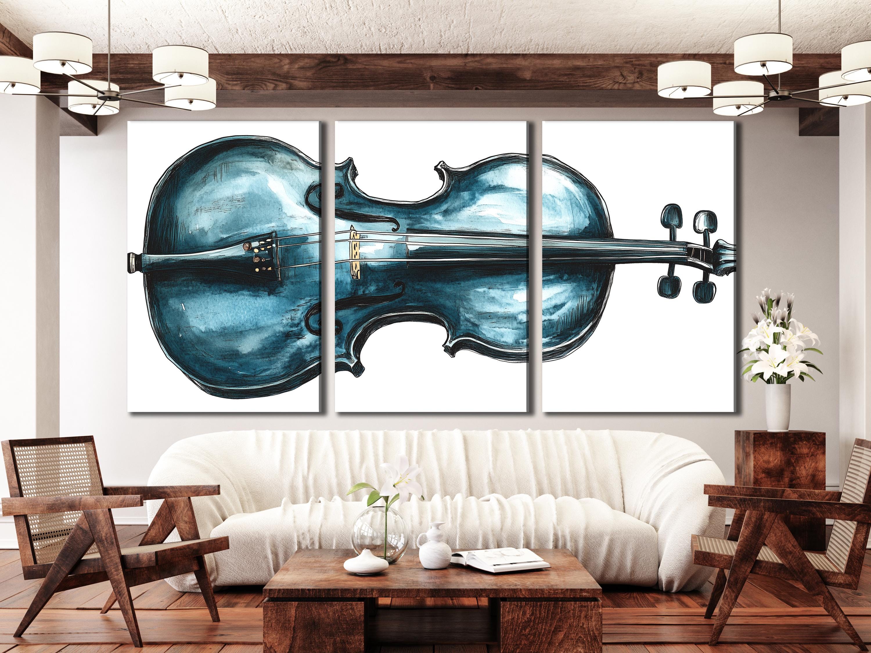 Viool wandkunst, blauw muziekinstrument, canvas print, abstract muziekkunstwerk, moderne studio-inrichting, cadeau voor violist, woonkamer wandkunst