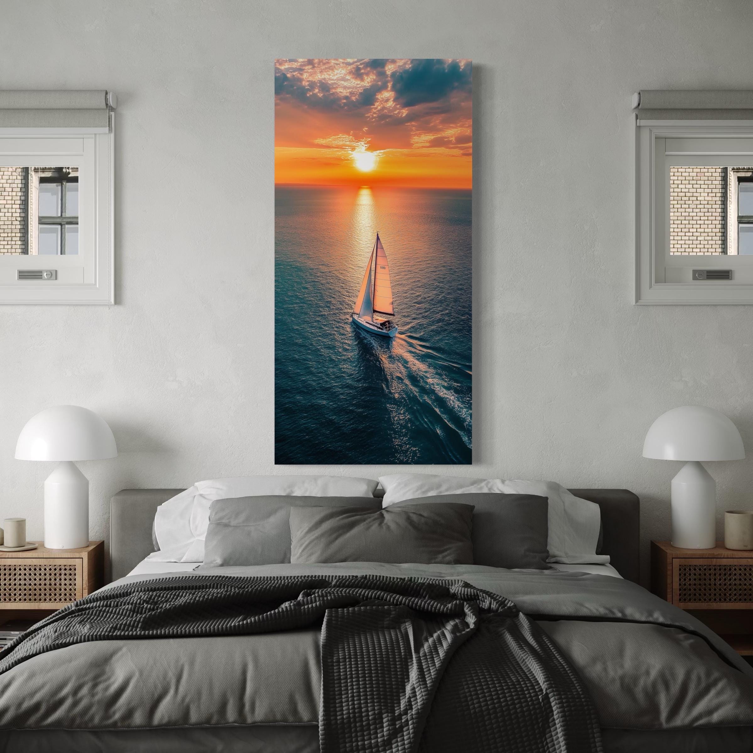Sailboat Wall Art - Ocean Sunset Canvas Print, Nautical Wall Art, Sailing Prints, Sailboat Sunrise Artwork, Seascape Sailboat Art, Yacht Art