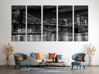 Manhattan Skyline Canvas Art - Brooklyn Bridge Wall Art, Black & White New York Art Print, Extra Large New York Artwork for Modern Office