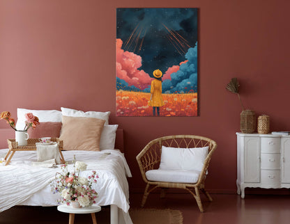 Meteor Shower Over Wildflower Field - Canvas Print