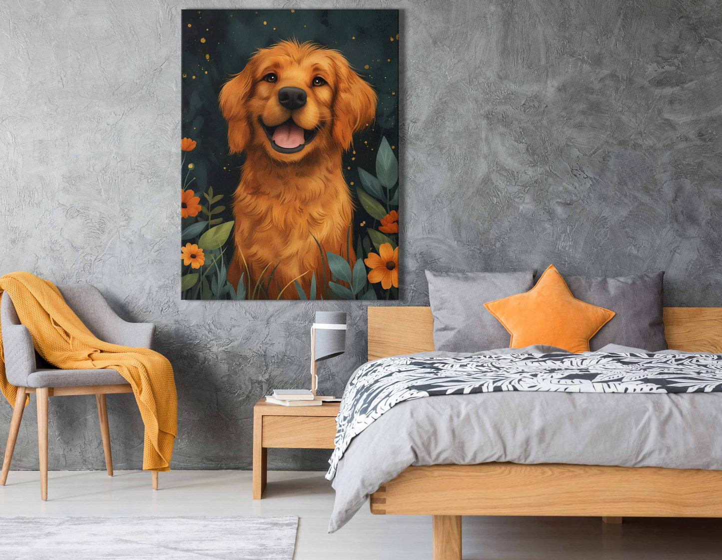 Floral Golden Retriever Print