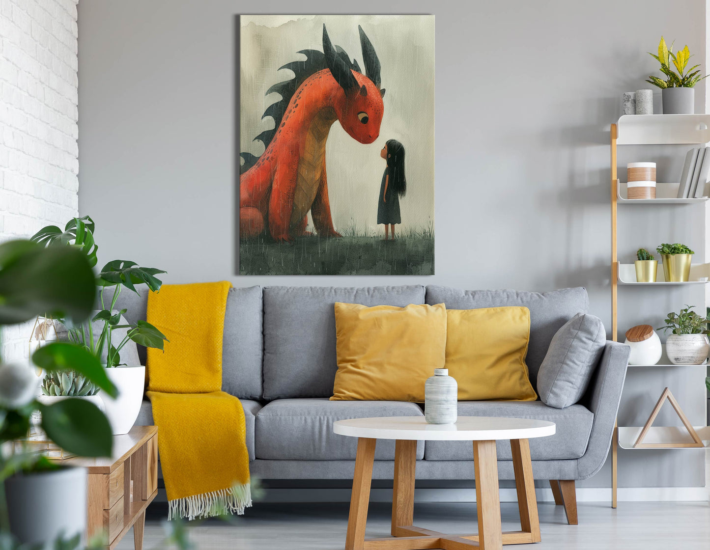 Gentle Dragon and Child Friendship - Canvas Print