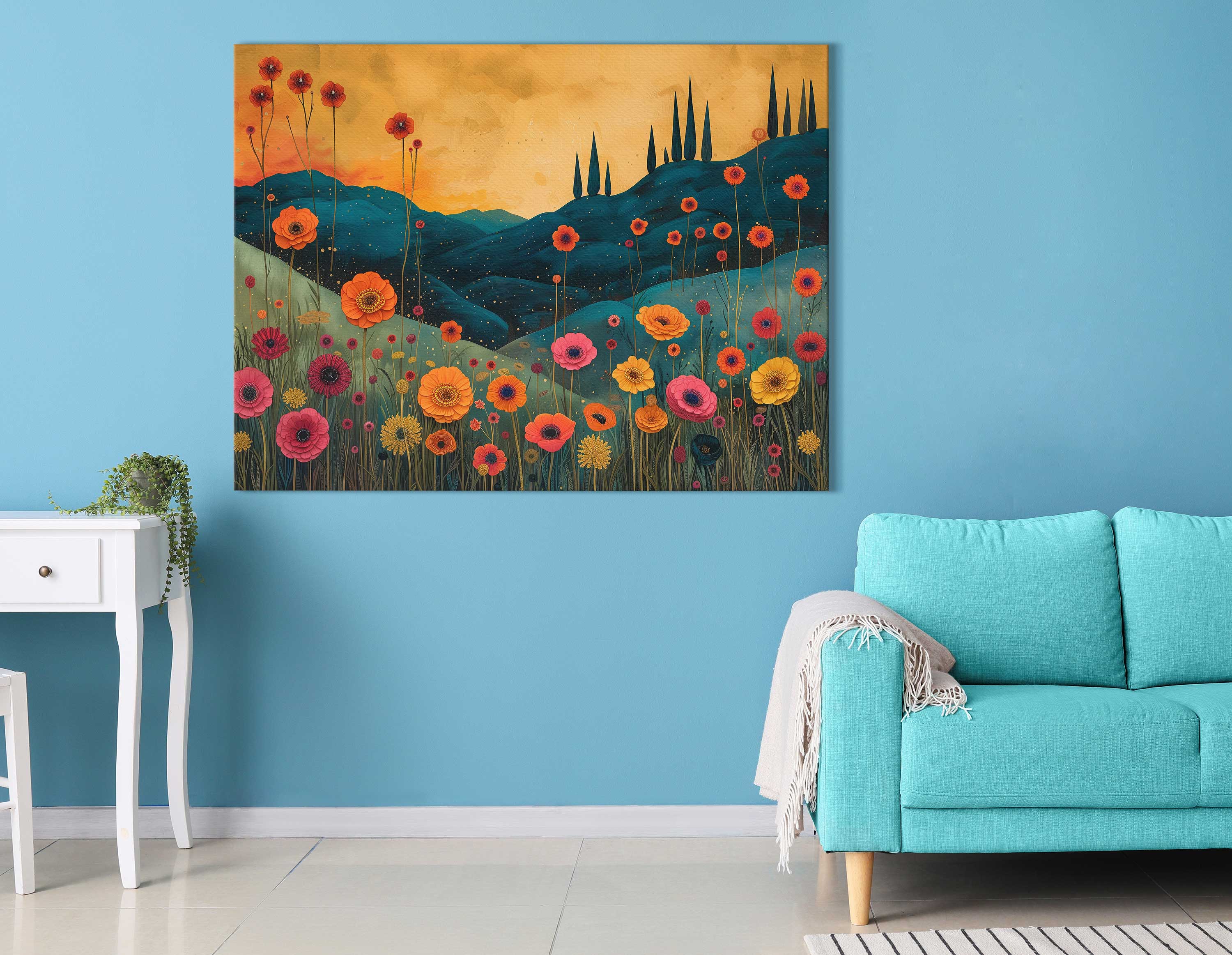 Sunset Wildflower Landscape Canvas Print