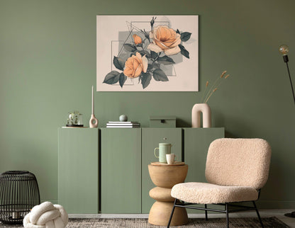 Geometric Line Rose Illustration Wall Decor