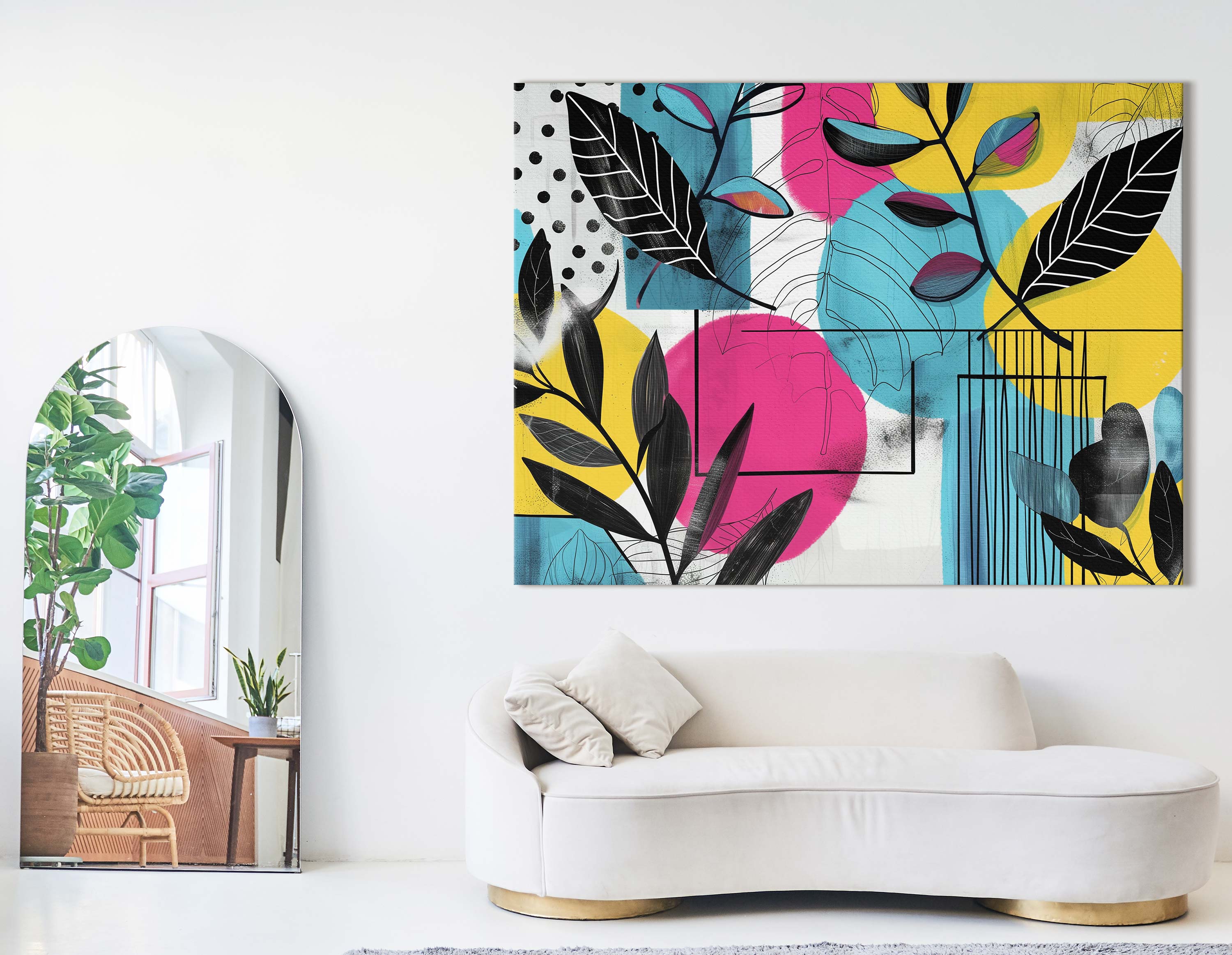 Artistic Pink, Blue, and Yellow Wall Hanging