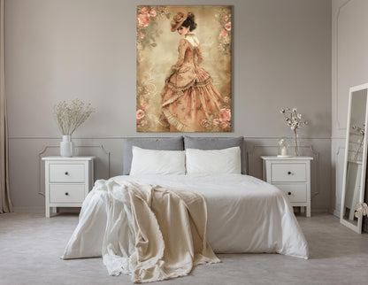 Victorian Lady in Floral Gown - Canvas Print