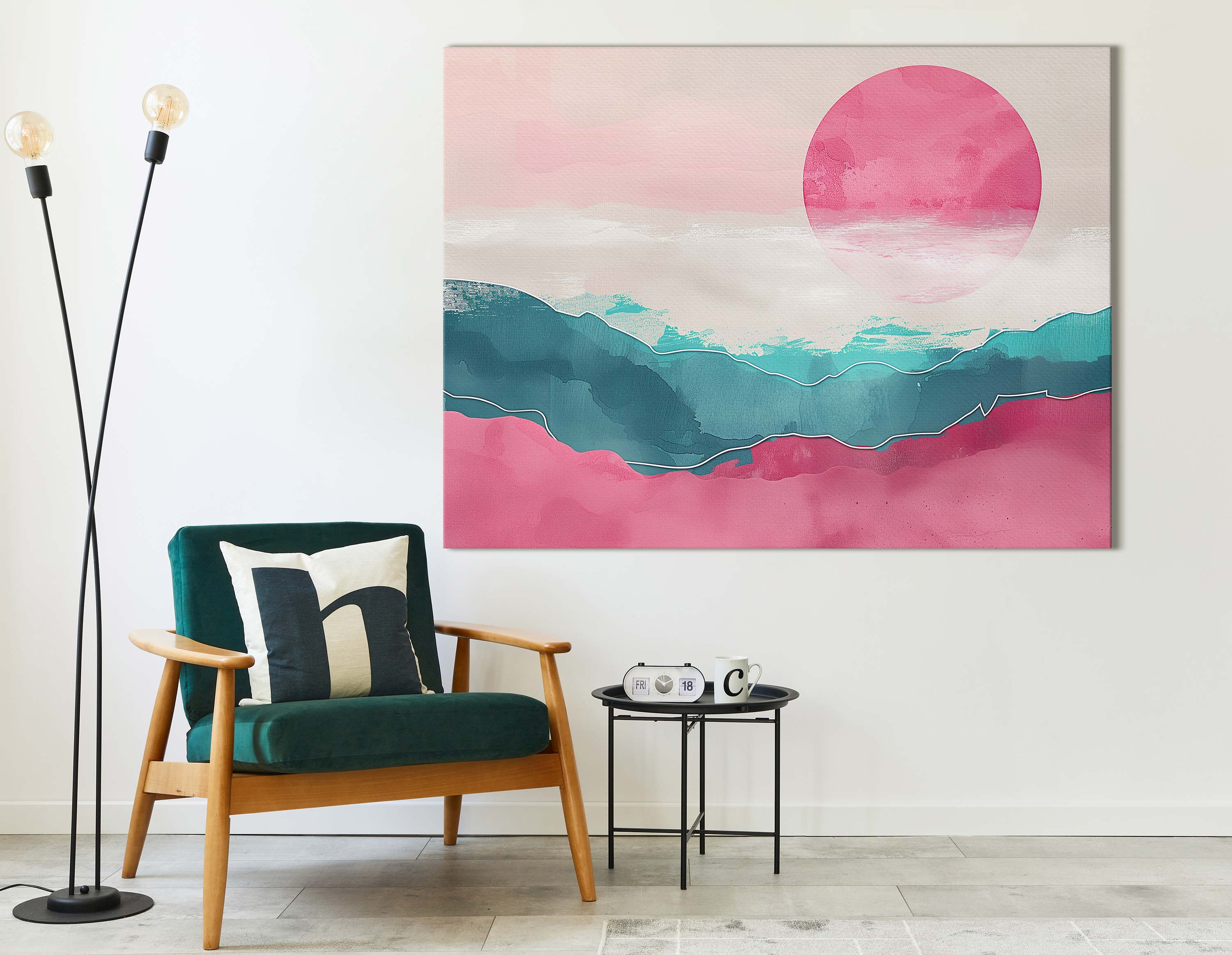 Pink Sunset Over Mountains Abstract Wall Print