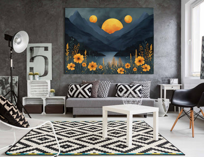   Floral Mountain Lake Artwork