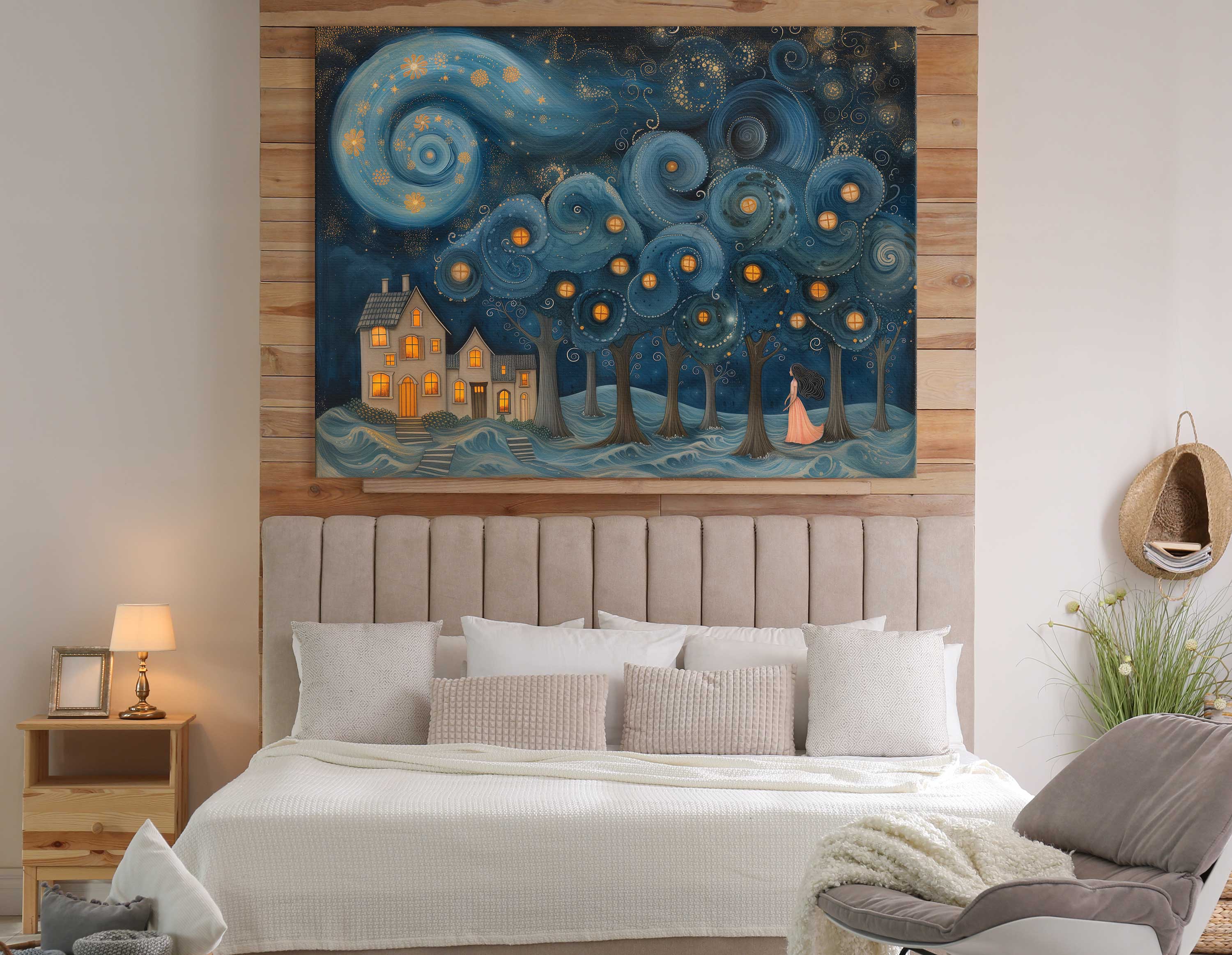 Magical Swirling Skies Over House Wall Art