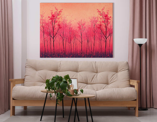 Crimson Abstract Forest Wall Art