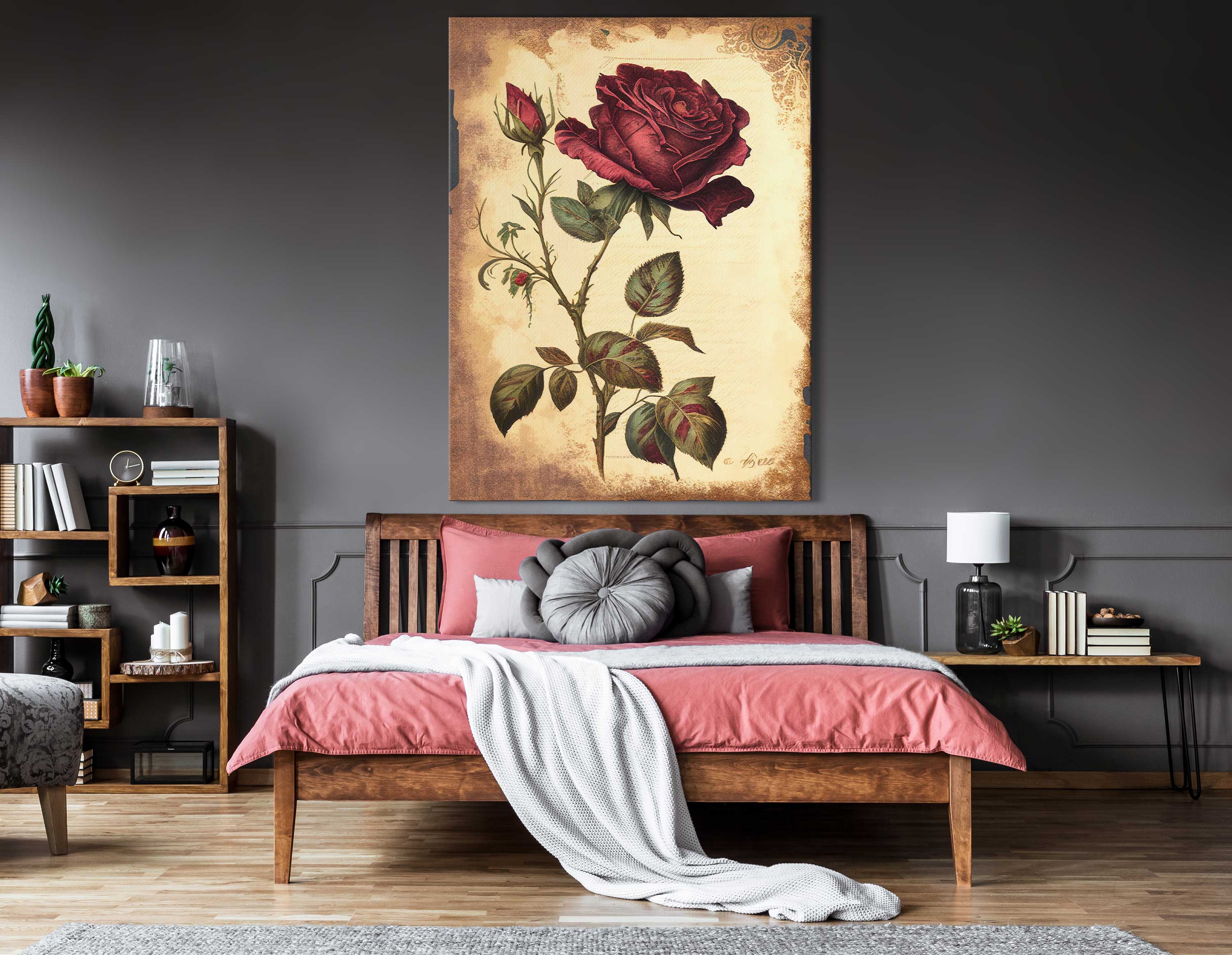 Traditional Rose with Ornate Design Canvas Art