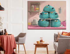 Adorable Bird Trio on Dessert Stand Canvas Print