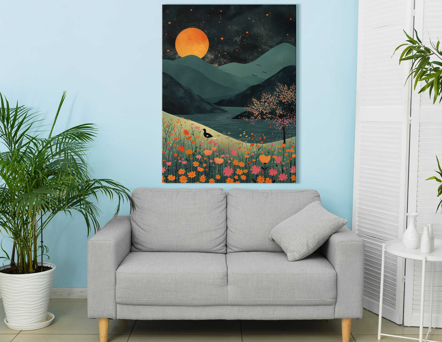 « Fleurs sauvages vibrantes au clair de lune », impression sur toile