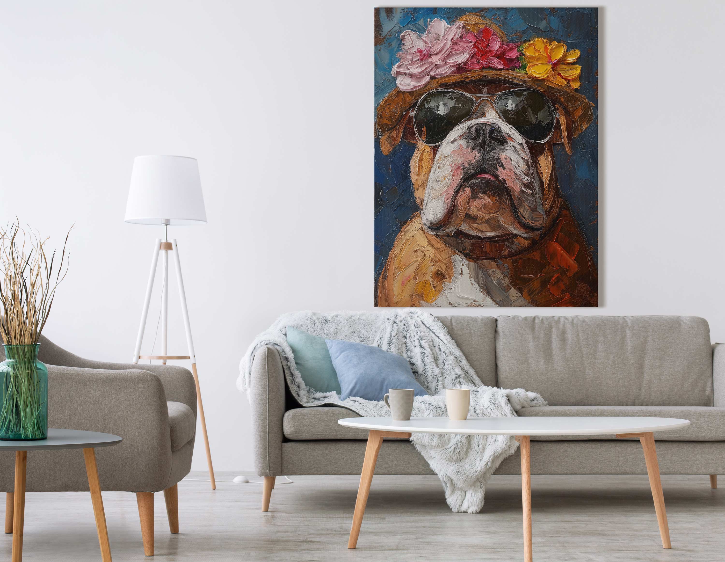 Bulldog with Flowers Prints