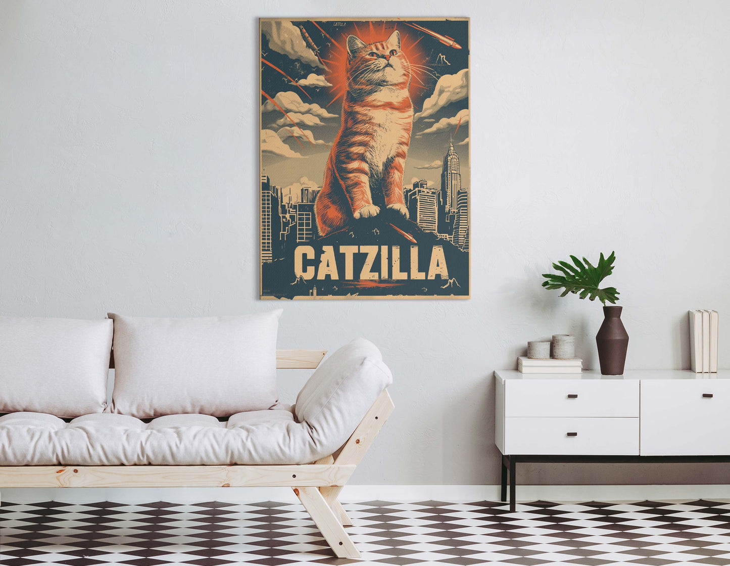 Playful Catzilla Art Wall Hanging