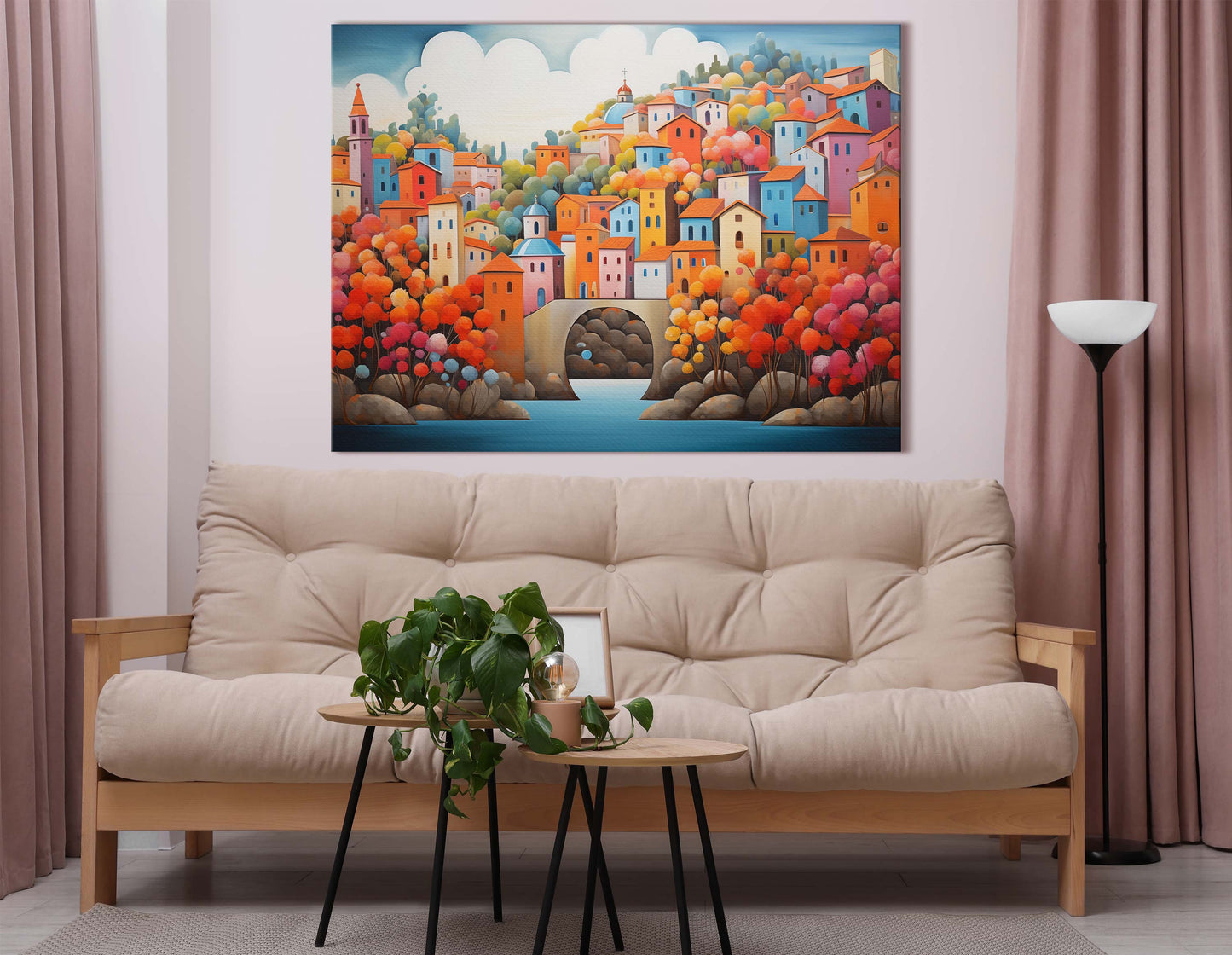 Cheerful Village Scene Wall Decor 