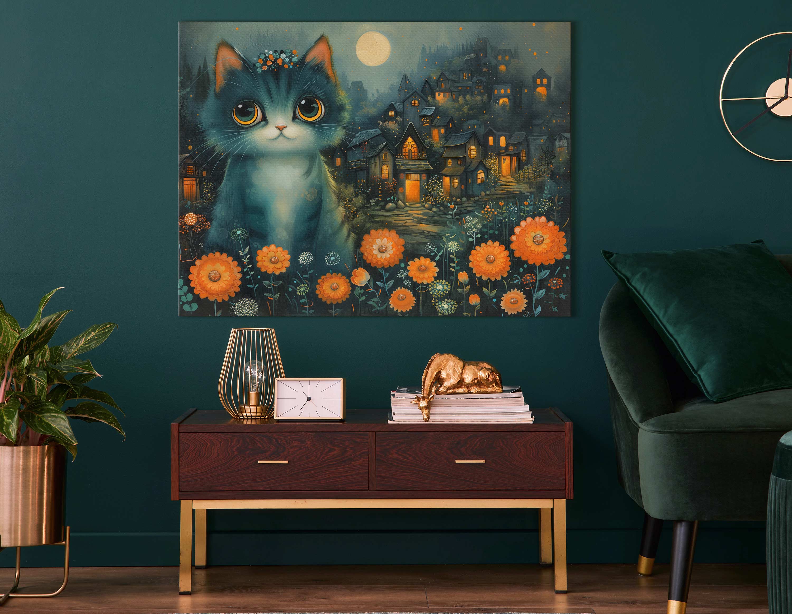 Whimsical Cat and Flower Garden Canvas Print