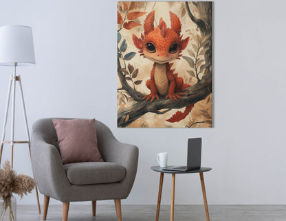 Playful Dragonling Among Fall Leaves - Canvas Print