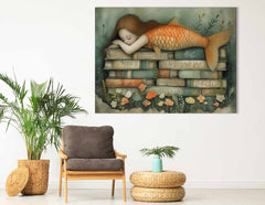 Mermaid Bookshelf Art Print