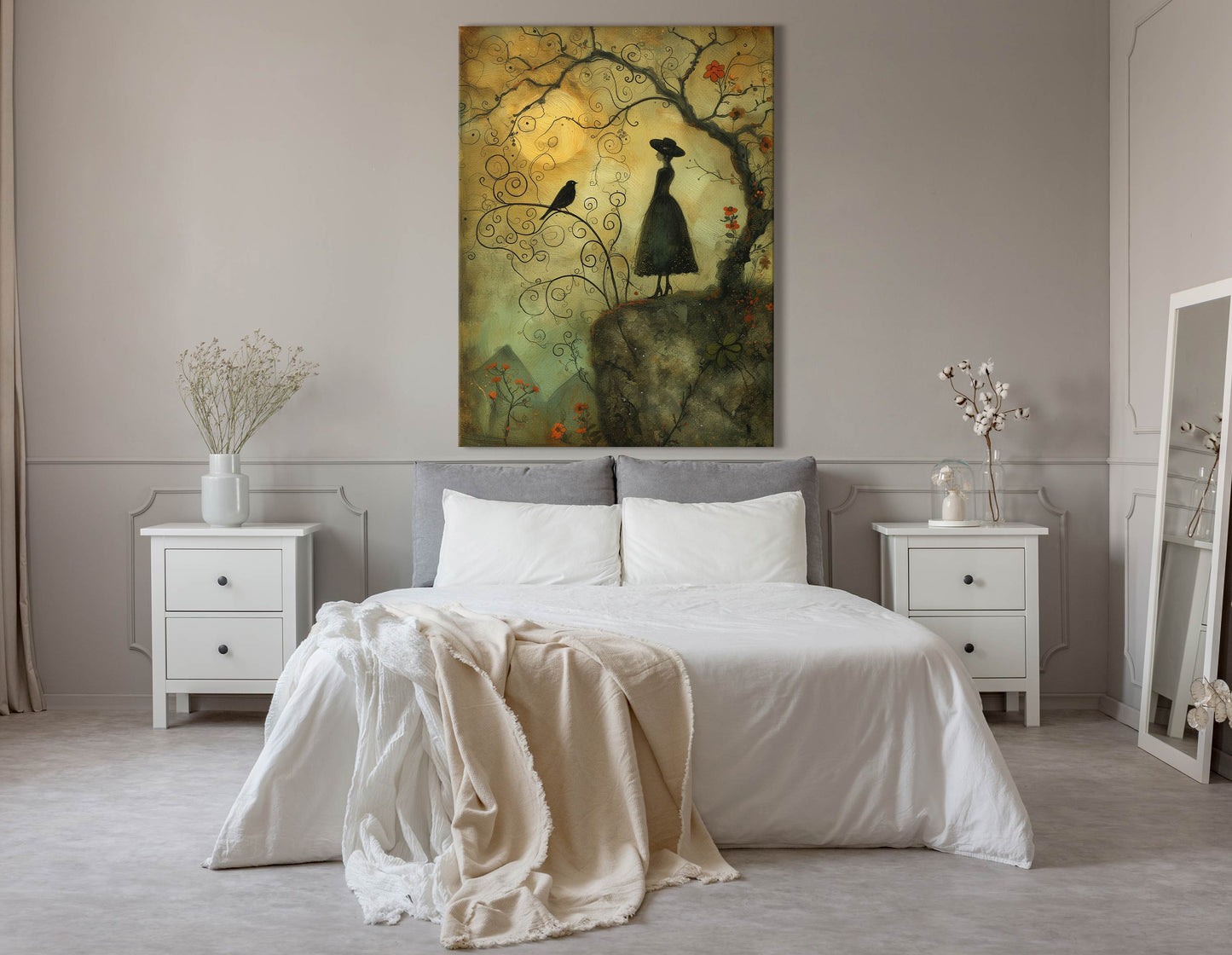 Fairy Tale Silhouette and Whimsical Tree - Canvas Print