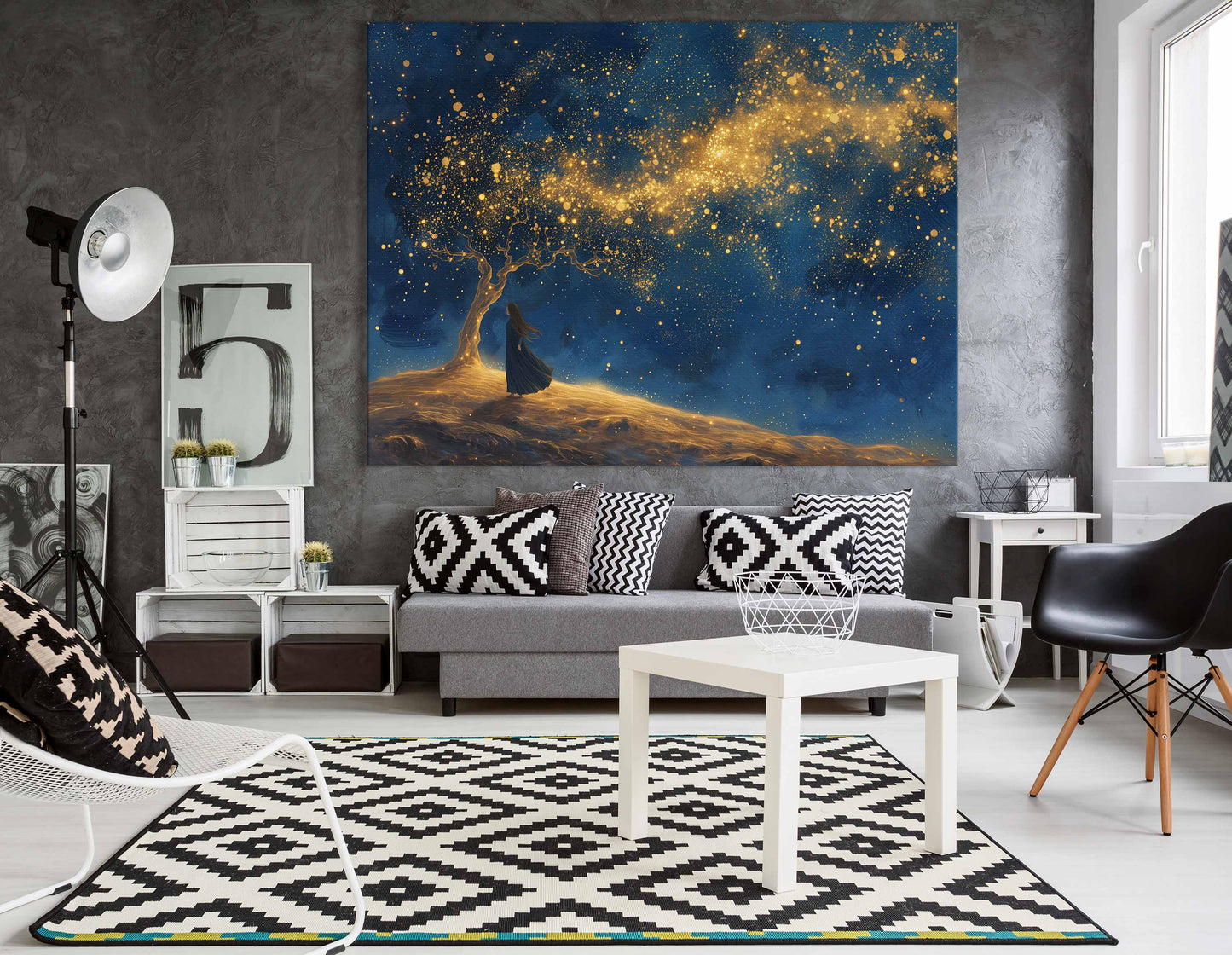 Mystical Figure under Starlit Tree Wall Art