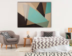 Geometric Canvas Wall Art, Abstract Triptych Painting, Minimalist Home Decor, Extra Large Canvas Print, Teal Beige Black Artwork, Gift Idea