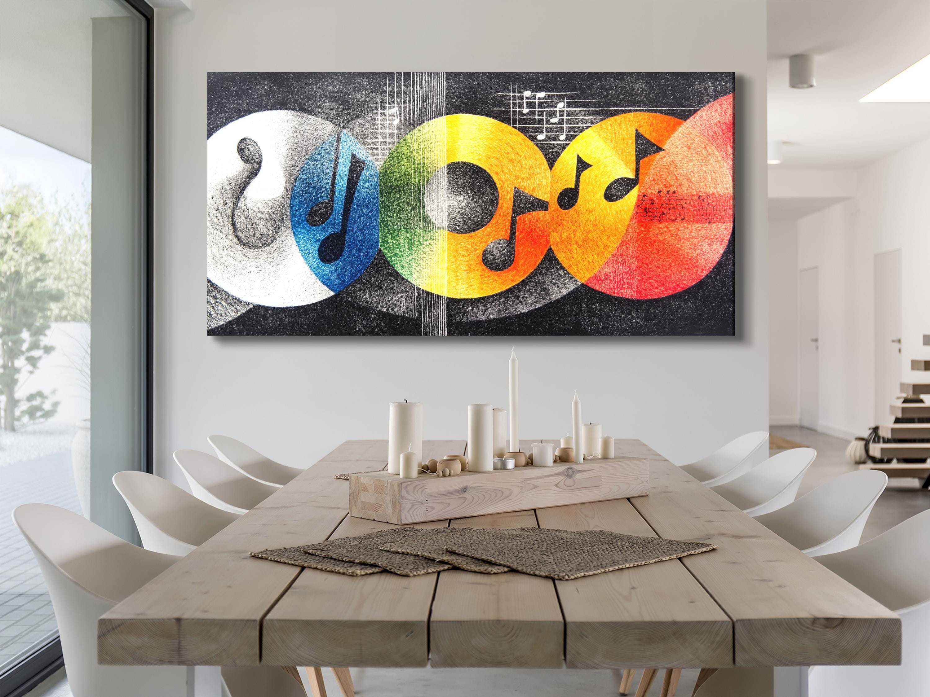 Abstract music notes canvas in a modern living room