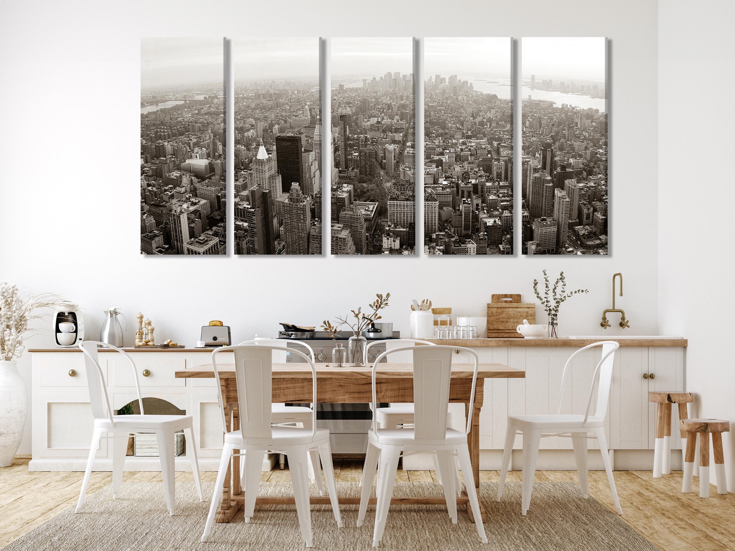 New York Cityscape Wall Art - Manhattan Skyline Canvas Print, Oversized Retro NYC Artwork, Vintage New York Fine Art for Modern Office Decor