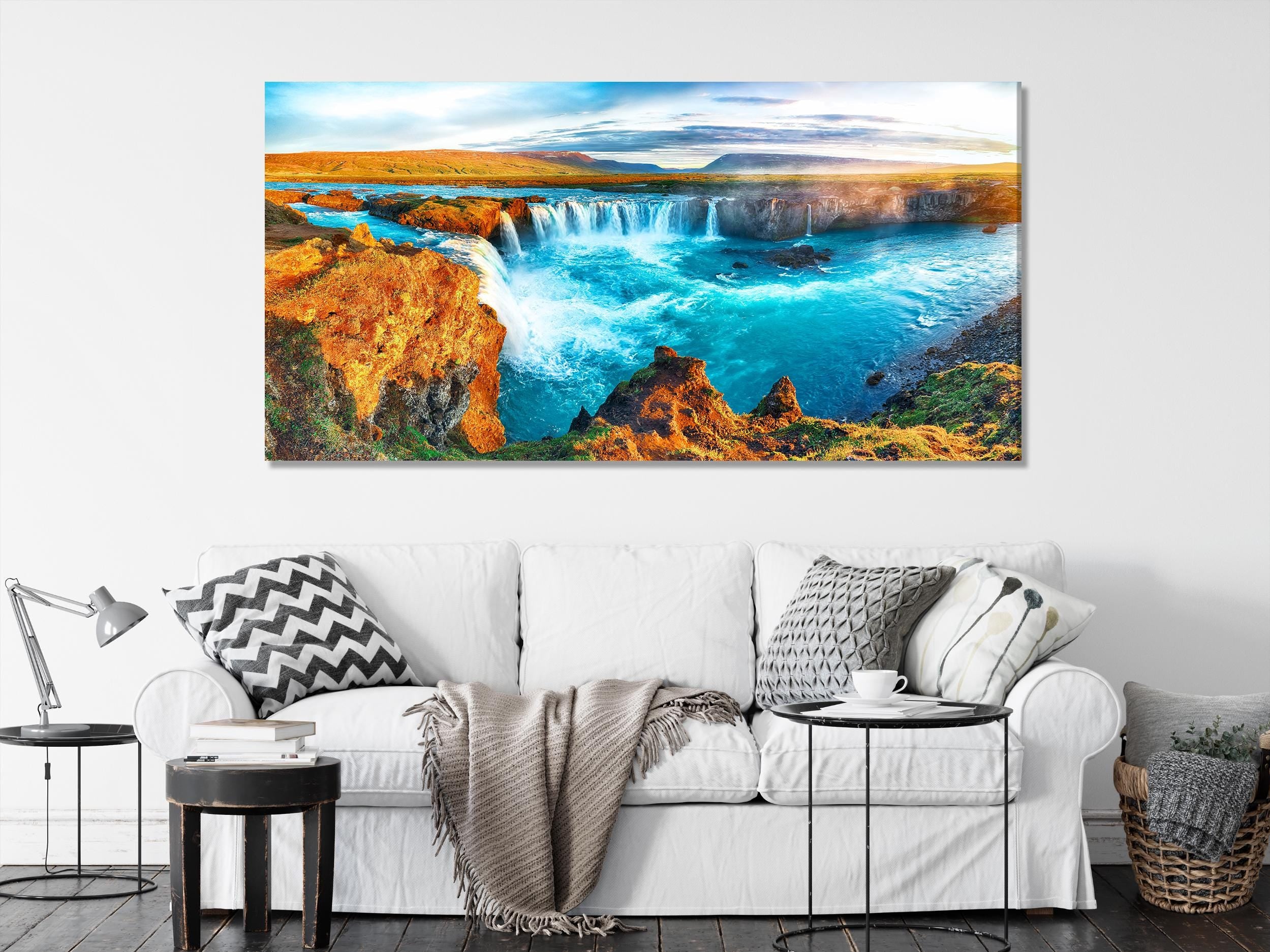 Waterfall Canvas Art –  Iceland Wall Art, Godafoss Waterfall Wall Art, Iceland Waterfall Wall Decor, Contemporary Icelandic Art Wall Decor