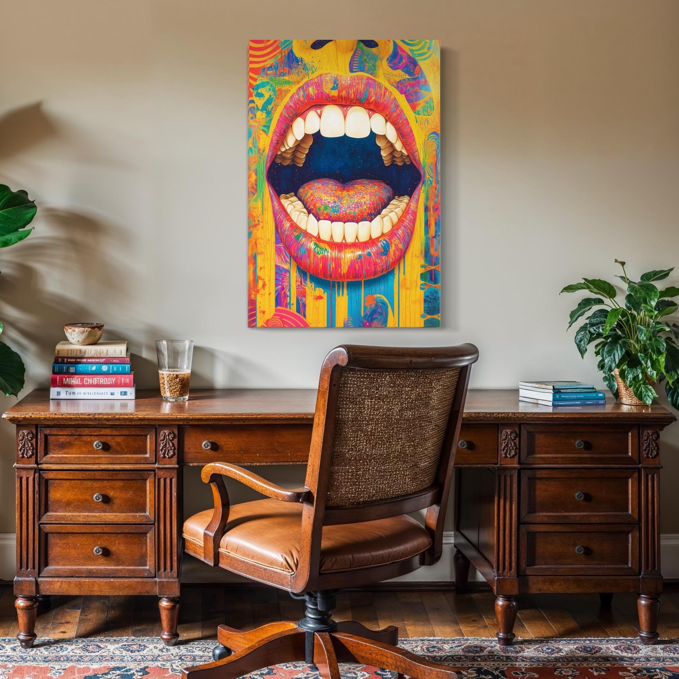 Dentist Office Wall Art Colorful Mouth Canvas Print Modern Dental Decor Abstract Teeth Artwork Bold Clinic Decoration Gift for Dentist