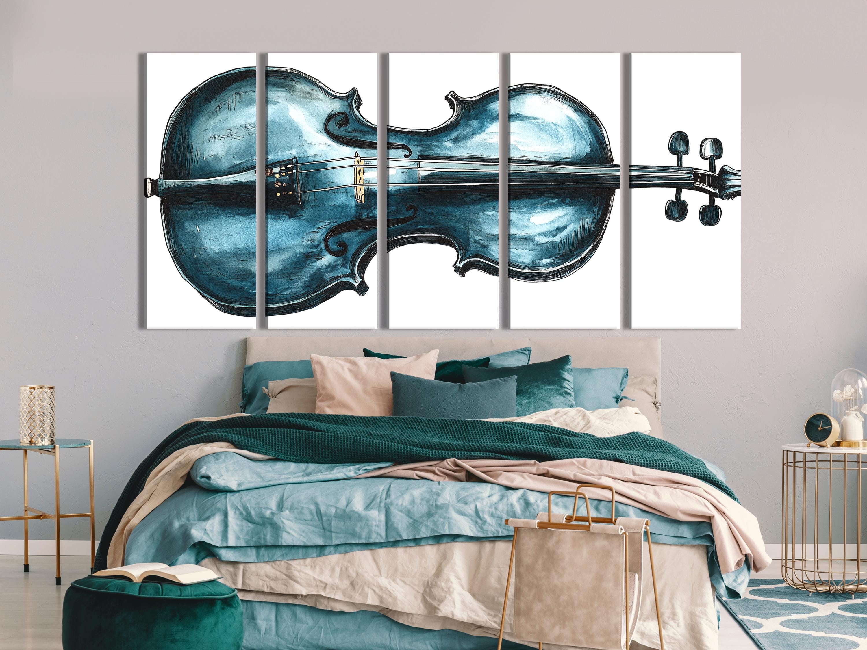 Viool wandkunst, blauw muziekinstrument, canvas print, abstract muziekkunstwerk, moderne studio-inrichting, cadeau voor violist, woonkamer wandkunst