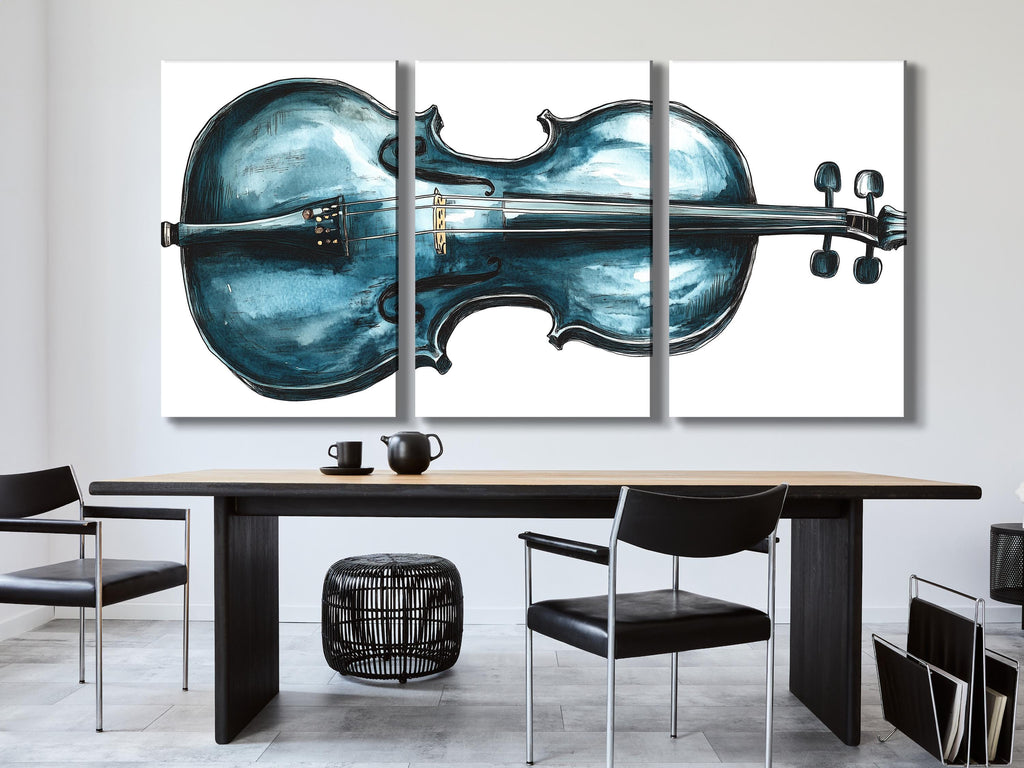 Viool wandkunst, blauw muziekinstrument, canvas print, abstract muziekkunstwerk, moderne studio-inrichting, cadeau voor violist, woonkamer wandkunst
