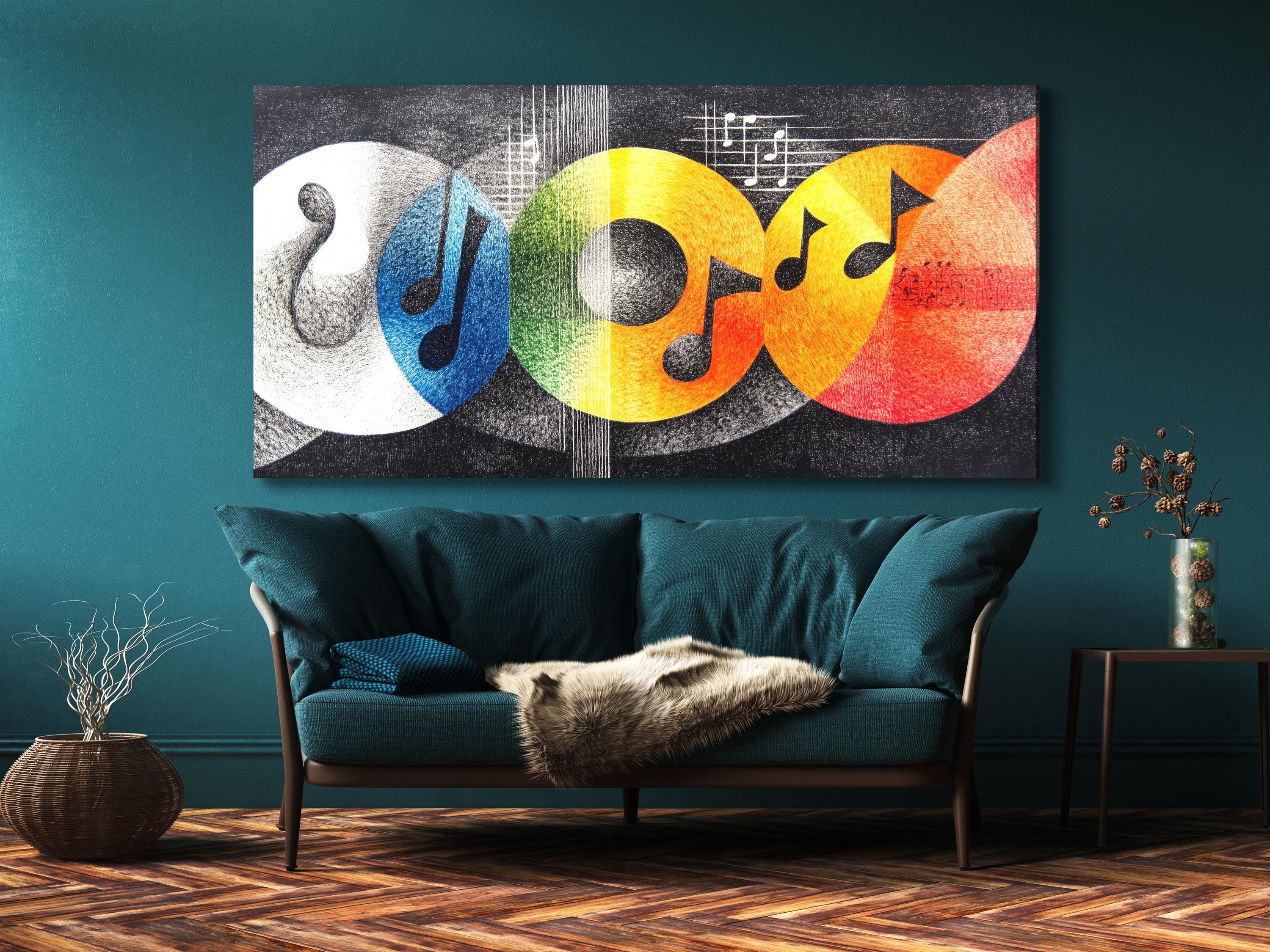 Abstracte muzieknoten wandkunst moderne muziek canvas print kleurrijke muzikant decoratie hedendaagse muziek studio kunst print woonkamer wanddecoratie