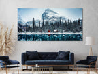 Winter Mountain Canvas Art - Snow Capped Mountain Canvas Print, Snowy Forest and Lake Wall Art, Winter Nature Decor,  Modern Alpine Artwork