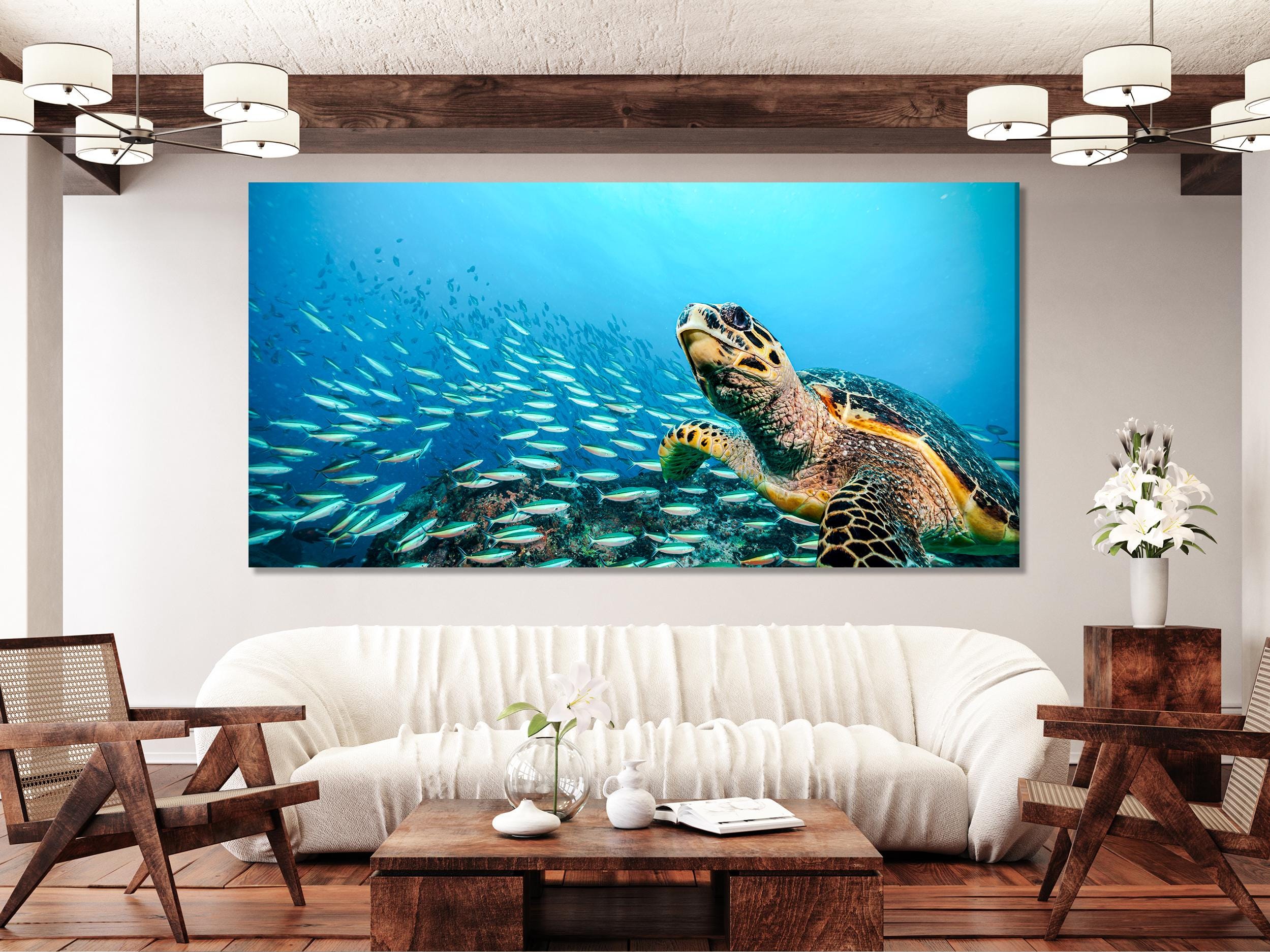 Sea Turtle Wall Art - Marine Life Canvas Print, Large Underwater Art, Modern Sea Life Artwork, Sea Turtle Art Print, Above Couch Ocean Decor