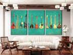 Gitaar wanddecoratie, muziekinstrumenten canvas print, gitaarcollectie kunstprint, cadeau voor muzikant, gitaarstudio decoratie, muziekkamer wanddecoratie