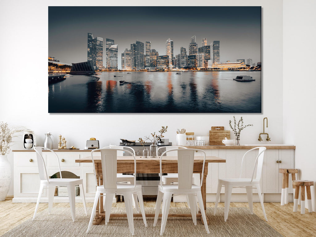 Singapore Wall Art - Groot canvas print van Singapore stadsgezicht, moderne skyline muurkunst, Singapore wanddecoratie, meerdelige Singapore wanddecoratie