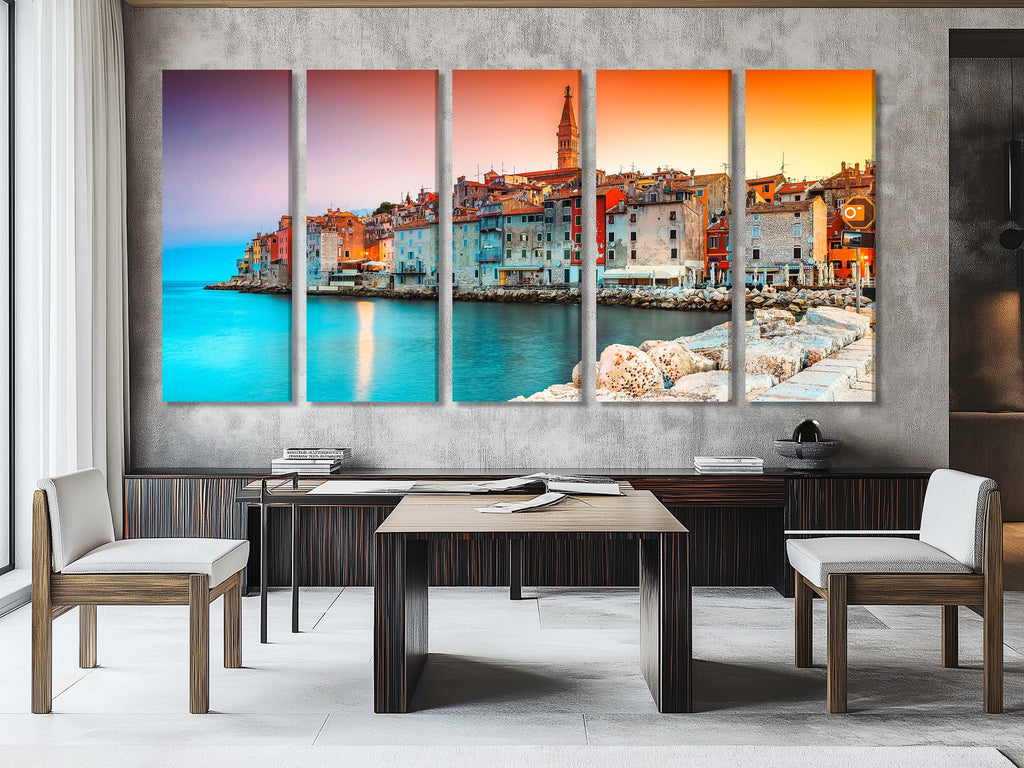 Rovinj Croatia Wall Art, Sunset Canvas Print, Romantic Coastal Decor, European Old Town Canvas, Framed Istrian Peninsula Art