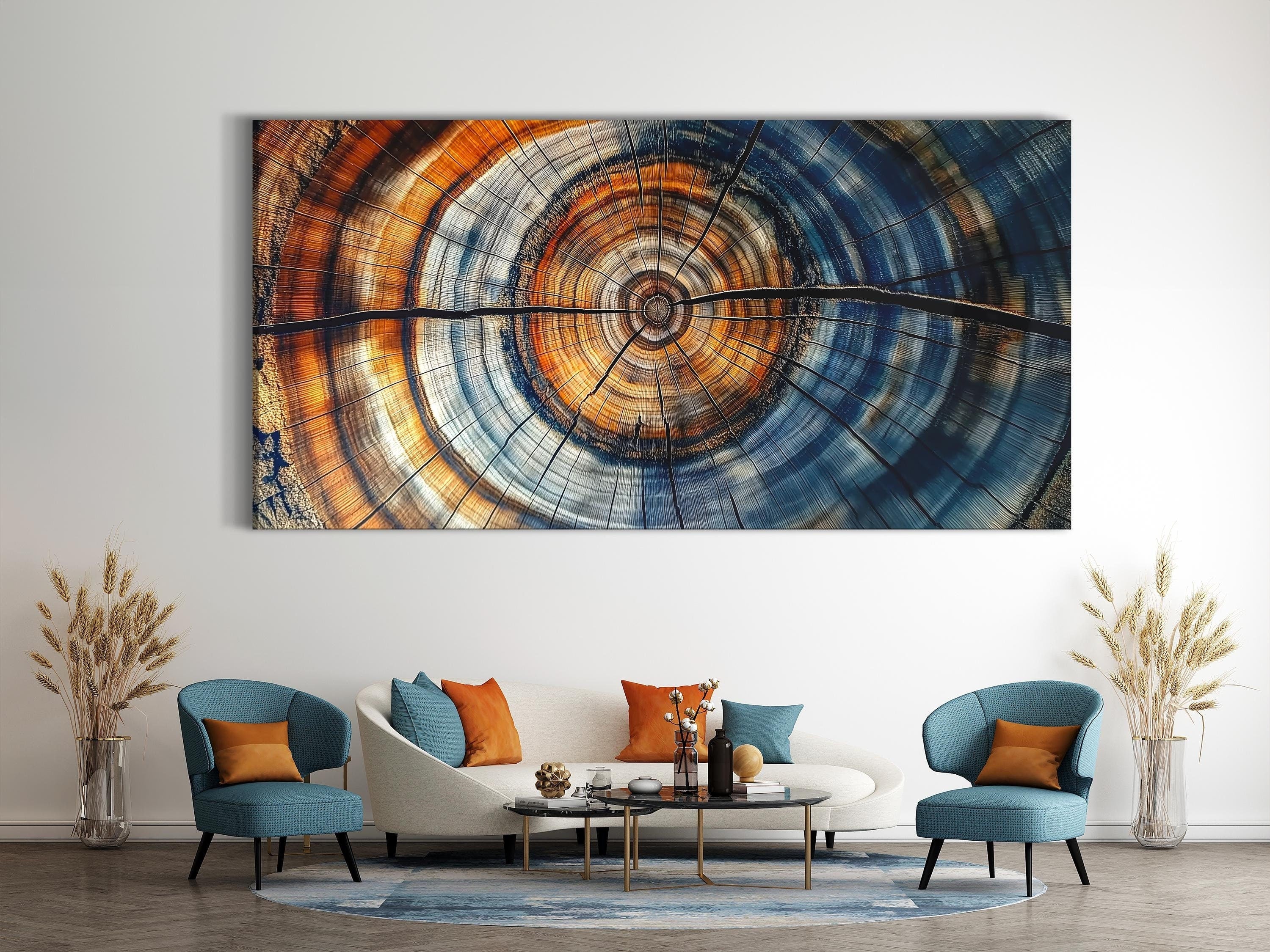 Extra Large Office Decor -Abstract Tree Ring Canvas Art, Rustic Wall Decor, Nordic Nature-Inspired Artwork, Colorful Wood Grain Canvas Print