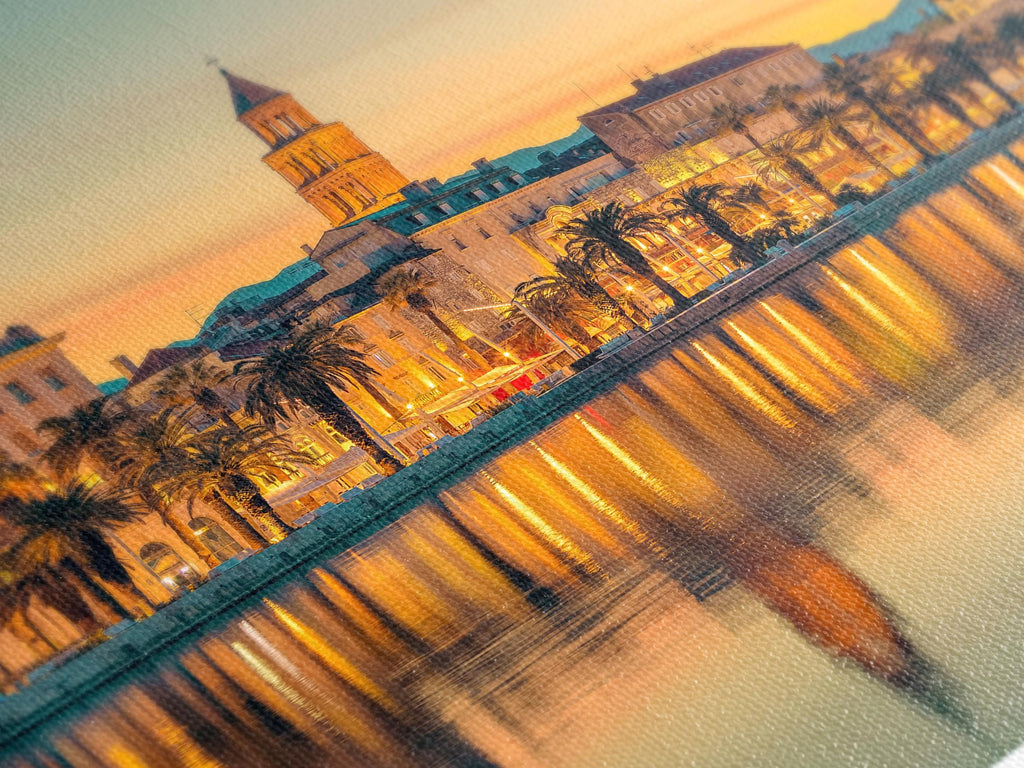 Split Croatia Cityscape Wall Art, Sunset Canvas Print, Coastal City Decor, Modern 5 Panel Artwork, Mediterranean Landscape Canvas Art Print